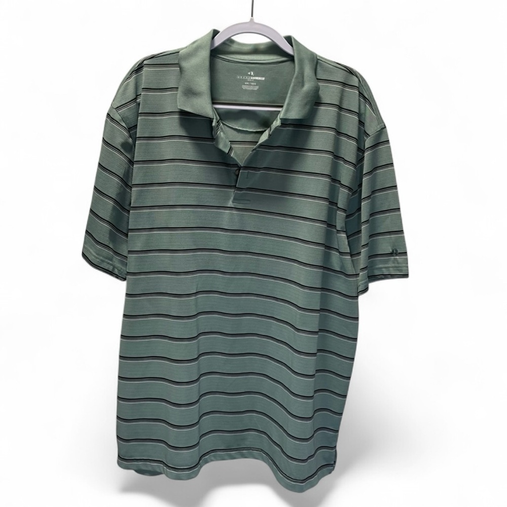 Grand Slam Men's Golf Performance Striped Green Black Logo Polo Shirt Green XXL